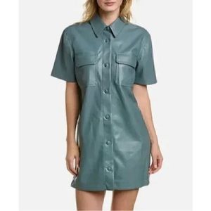 7 For All Mankind Green Notched Collar Mini Dress